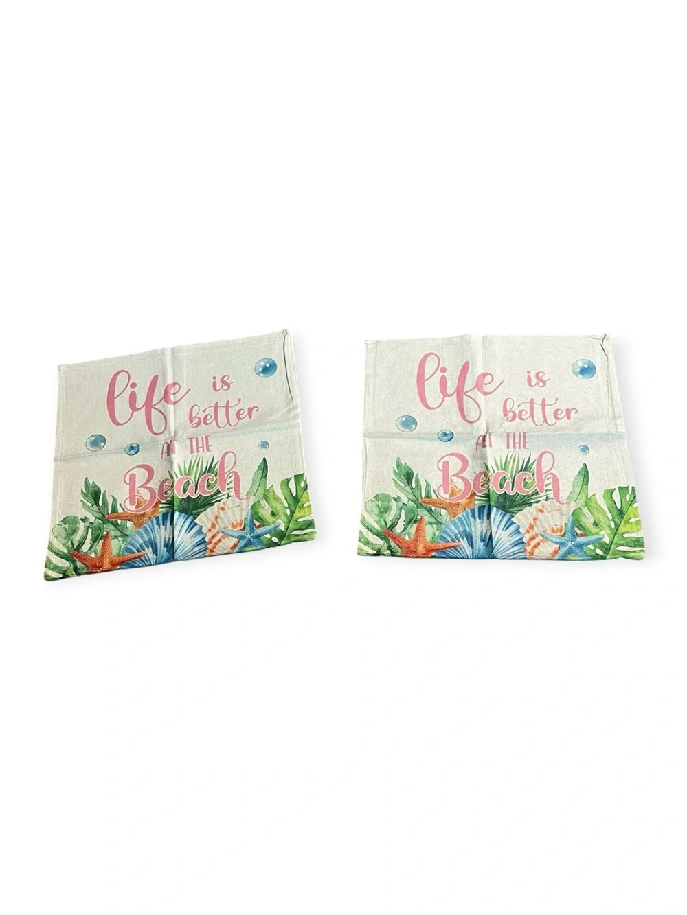 New! Set of 2 Beach Life Decorative Throw Pillow Covers! - Pink/Green